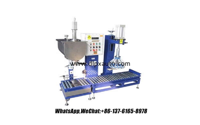 半自動(dòng)料斗式丙酰氯金屬桶液體灌裝機(jī)，適用于10L、15L、20L、25L、30L、50L